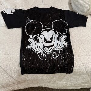 Black and White Sequin Women’s Rocker Mickey Shirt